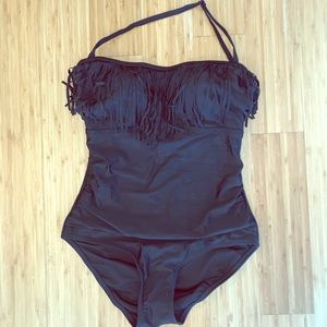 NWT Swimsuits for All Black Fringe Bandeau Sz 10